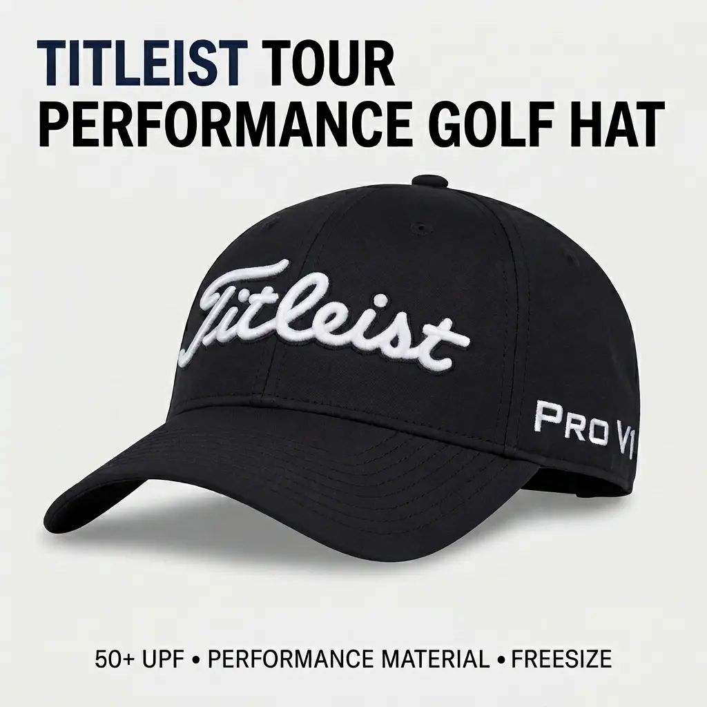 Titleist Tour Performance Sports Protective Cap for Men & Women, Lightweight Stretch Cap with Structured Front Panel, Curved Bill, One Size, 50+ UPF Sun Protection