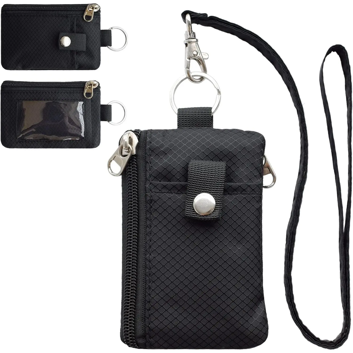 Minimalist RFID Blocking Small Wallet with ID Window,WaterResistant Zip Id Case Wallet with Lanyard Keychain for Cards,Cash,Travel,Women,Men