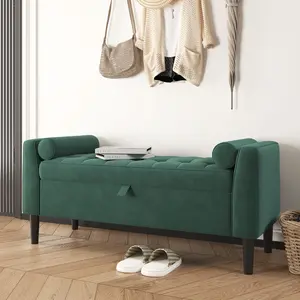 46.5 in Upholstered End-of-Bed Storage Chest Storage Ottoman Bench w/ Rolled Armrests & Wood Legs, Entryway Shoe Bench and Footrest Seat for Hallway, Bedroom, Living Room & Walk-in Closet