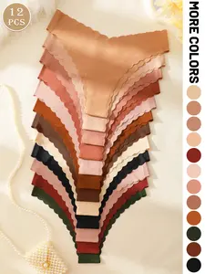 10/12 pieces of solid color seamless women's underwear, V-shaped wavy edge design, simple and comfortable, suitable for everyday, all-season casual and work wear Lady, Panties