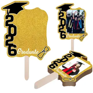 12 Pcs Graduation Cutout Face Fans With Handle Double Sided Personalized Grad Party Supplies Class Of 2026 Grad Photo Props Blank DIY Photo Frame Graduation Party Souvenirs(Classic,Red,Black)graduation 2026 gifts graduation party decor