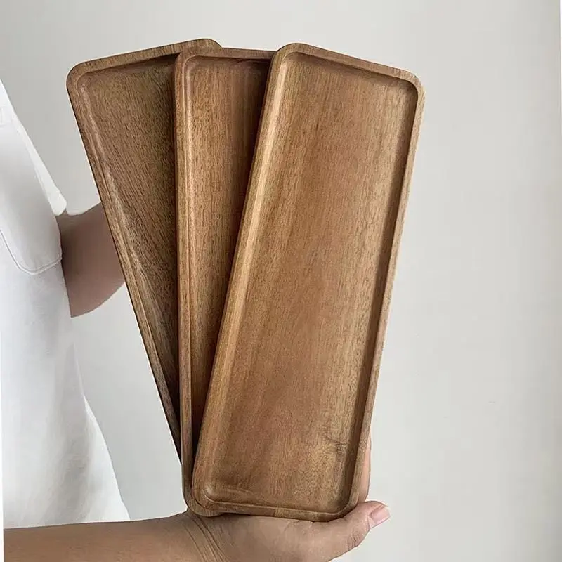 Elegant Wooden Serving Tray Set, Durable Acacia Wood Design, Perfect for Cakes & Snacks, Ideal Kitchen Accessory, Food Tableware, Salad Serving Plates, Kitchenware
