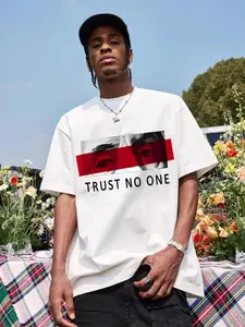 Unisex Dark Streetwear Casual Oversized Short Sleeve T-Shirt, Trust No One Graphic Eye Print, Heavy Cotton Comfort Fabric, Tiktok Trendy Unique Top