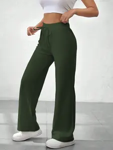 Versatile Milk Silk Yoga Pants, Casual Fashion Long Trousers, Plain Color Drawstring Waist, Wide Leg Jogger Sports Pants, Drawstring Waist Sweatpants