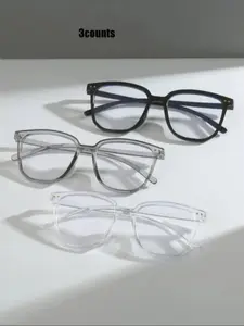 Simple Eyeglasses for Everyday Use (3 Pairs), Basic Square Frame Fashion Eyeglasses for Women & Men, Fashion Eyeglasses for Work, Daily Clothing Decor, Perfect for Student Daily Use, Square Frames Glasses