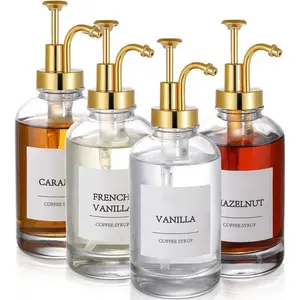 4 Pack Coffee Syrup Dispenser Glass Bottles with Pump 16.9oz Clear Glass Bottles with Pump Coffee Bar Accessories Clear Glass Soap Dispenser Set with Labels Silicone Funnel Whiteboard Marker Leak Proof Easy to Clean Home Goods - Smooth