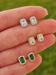 .925 Sterling silver and CZ rectangular stud earrings