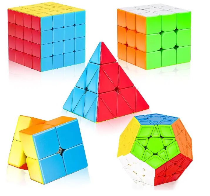5-Piece Premium ABS Plastic Speed Cube Puzzle Kit - Fast, Smooth Stickerless Set (2x2, 3x3, 4x4, Pyraminx, Megaminx) | STEM Brain Teaser Toy for Kids & Adults
