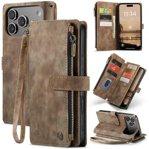 iPhone 17 Series Case, RFID Blocking Wallet Cover, PU Leather Flip Phone Protector, Credit Card Slot Zipper Design, Unisex, Accessories