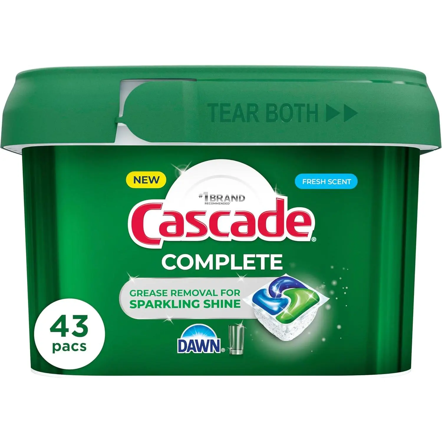 Cascade Complete Action Dishwasher Detergent Pods - Fresh Scent, Powerful Grease-Fighting Formula for Spotless Dishes, 43-Count Home Kitchen Cleaner Pods