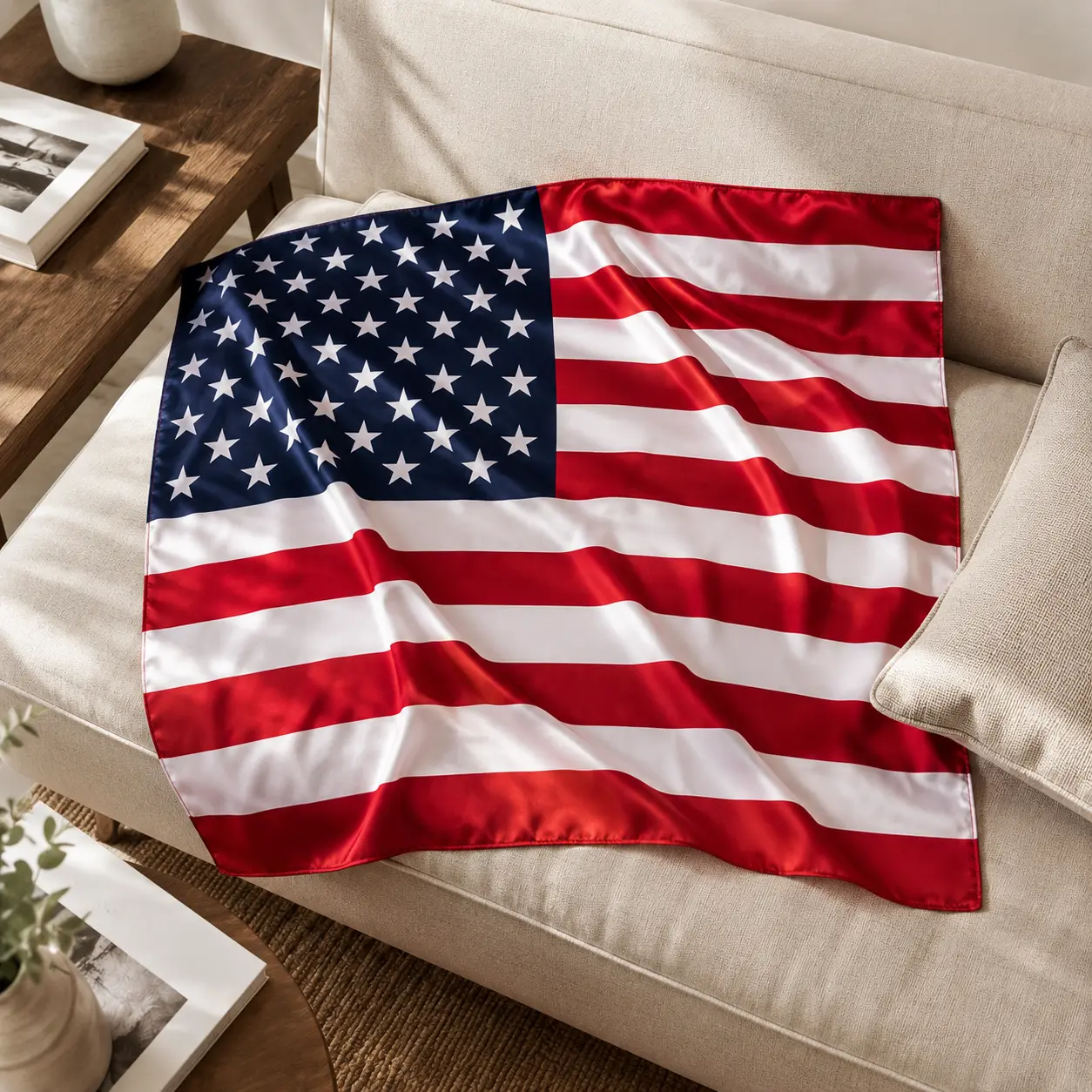 Women's American Flag Satin Square Scarf Wrap - Luxe Satin-Feel, Lightweight, Elegant Fashion Neck Shawl for Independence Day, Anniversary Party Wear (USA)