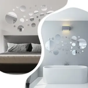 SURUIHK 32 Pcs Acrylic Mirror Wall Stickers Removable Decals Set for Bathroom Bedroom Living Room DIY Decor Circle Mirrors in 6 Sizes 15cm 8cm 5.5cm 3.5cm 2.5cm 2.2cm