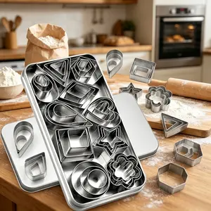 30Pcs Mini Geometric Cookie Cutter Set, Small Stainless Steel Molds with Storage Box, Ideal for Kids Baking, Fruit Decor & Polymer Clay DIY Crafts