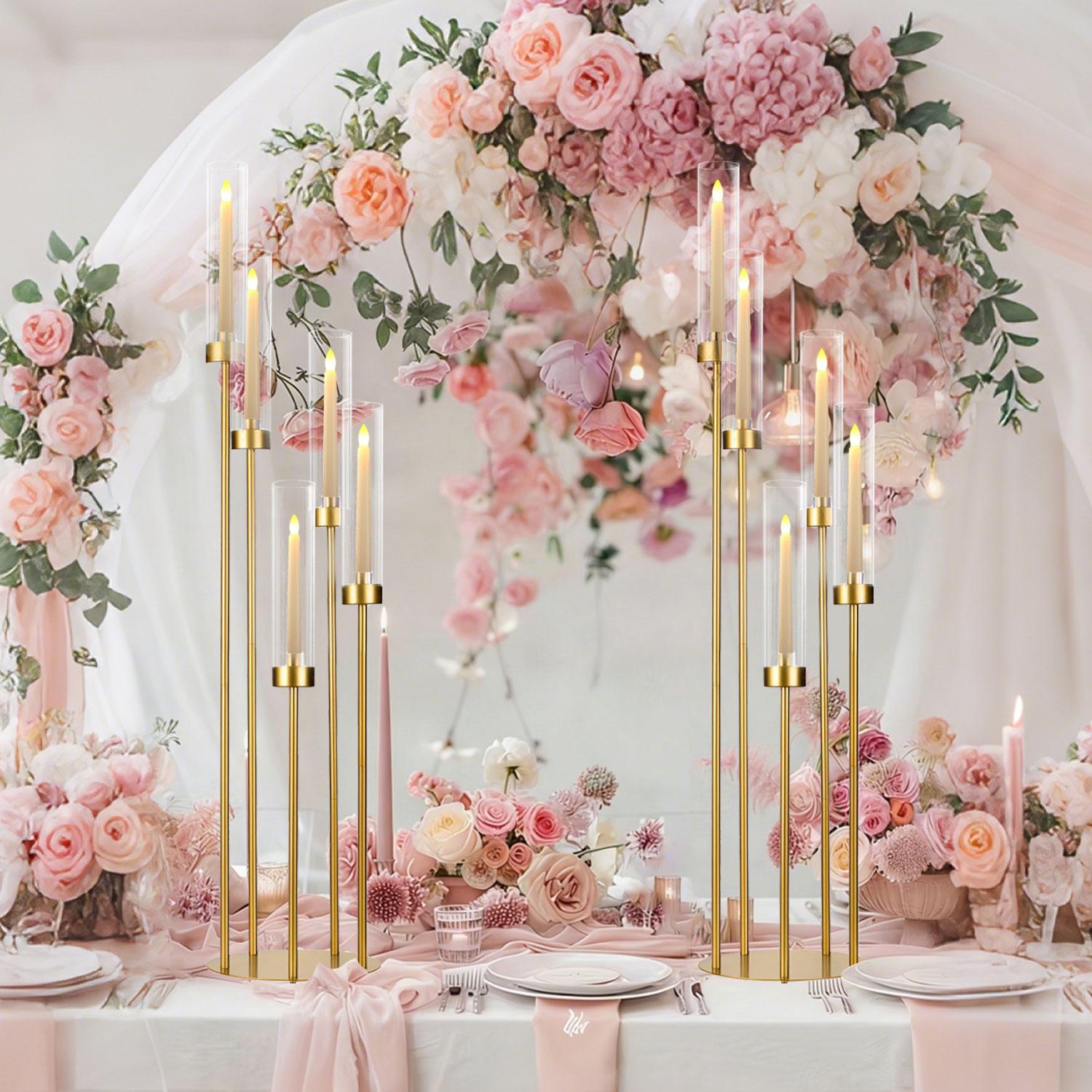 5 Arm Candelabra Centerpiece for Table,Floor Candle Holder with Acrylic Shade for Wedding 39.37" Tall Candle Holders for Party Anniversary Concert Reception Gifts candelabros para centros de mesa