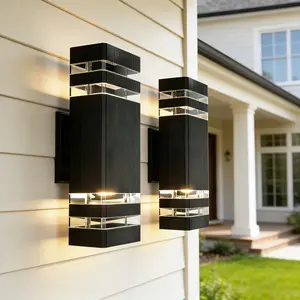 2pcs Outdoor LED Wall Light Solar Motion Sensor Flood Lights (Light Bulbs Not Included) Modern Minimalist Square Design With Up/Down Lighting Waterproof Durable Easy To Install  Suitable For Porches Garages Gardens Balconies And Other Outdoor Spaces