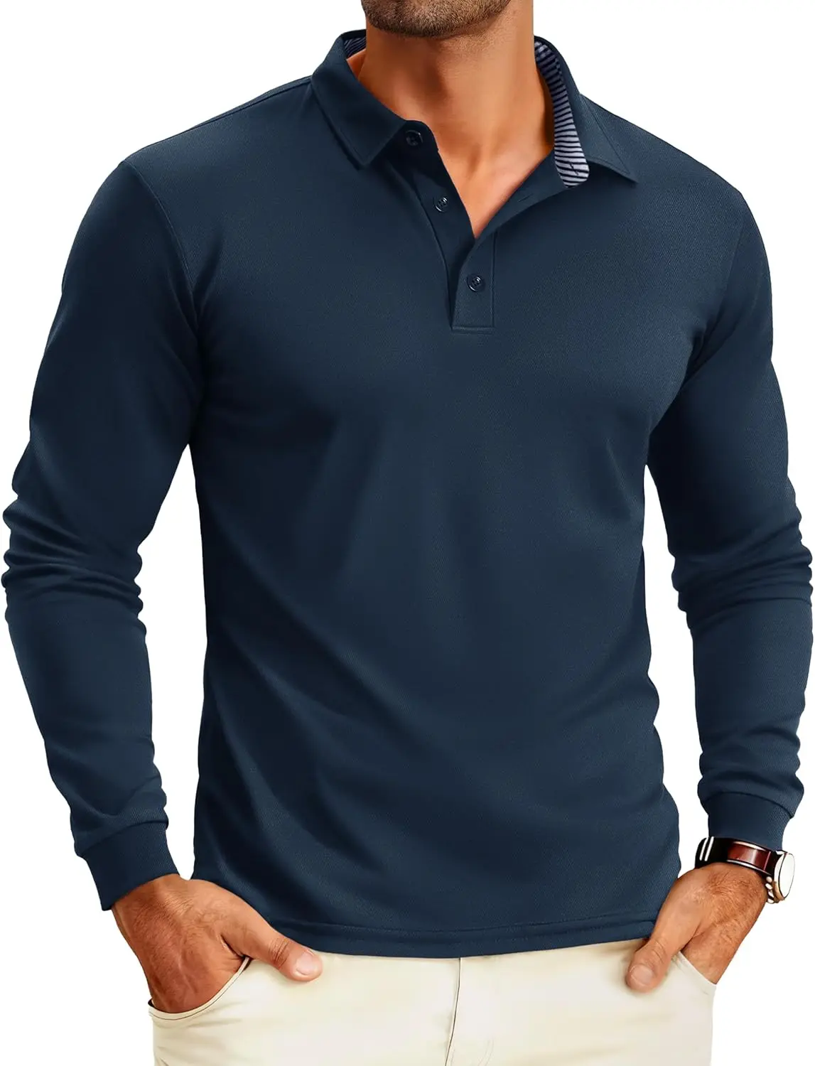 Men's Polo Shirts Long Sleeve Golf Shirt Performance Quick Dry Moisture Wicking Casual Collared Shirts