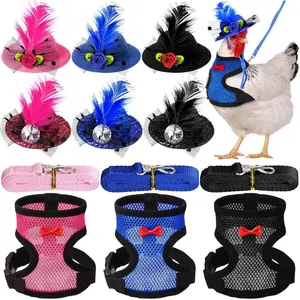 9 Pcs Funny Chicken Accessories Set - Harness, Leash & Hats for Hens, Ducks, Geese & Parrots - Adjustable, Training Walking Supplies