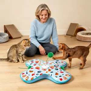 4-in-1 Automatic Moving Feather Cat Toy, Electronic Hide and Seek Cat Kicker Toy for Indoor Cats