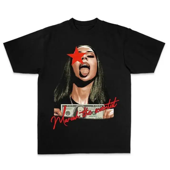 Women's 100% Cotton Mariah The Scientist Star Red Short-Sleeve Round Neck Graphic T-Shirt - Spandex-Blended Solid Fabric, Seamless Slimming Women's Clothes, Good Graphic Tees for Thanksgiving Outfits
