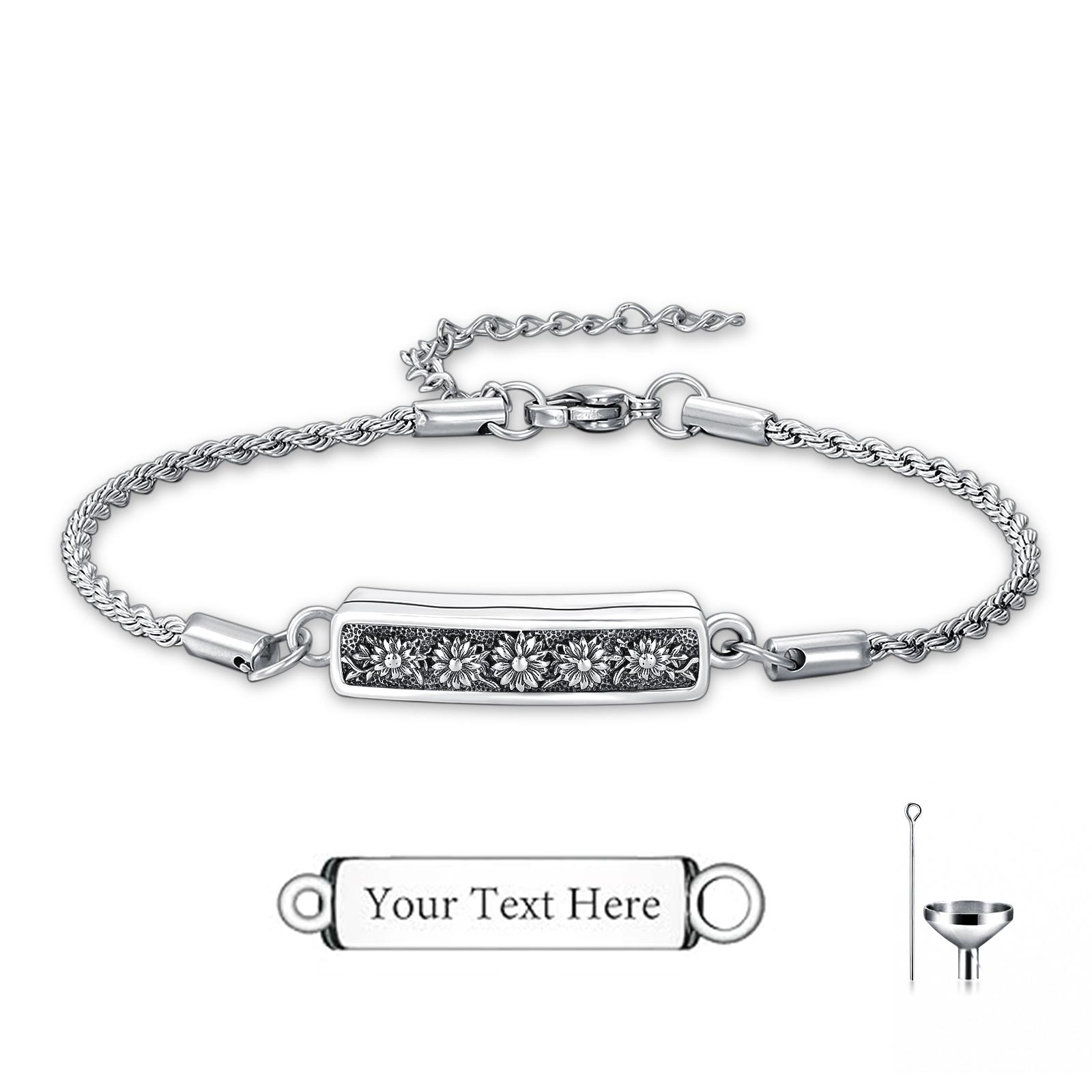 MEIDERBO Dream Chaser Sunflower Urn Bracelet 925 Sterling Silver Holds Ashes Flower Pendant Bella Chain Stainless Steel Rope Chain 7+2 Inch Memorial Jewelry