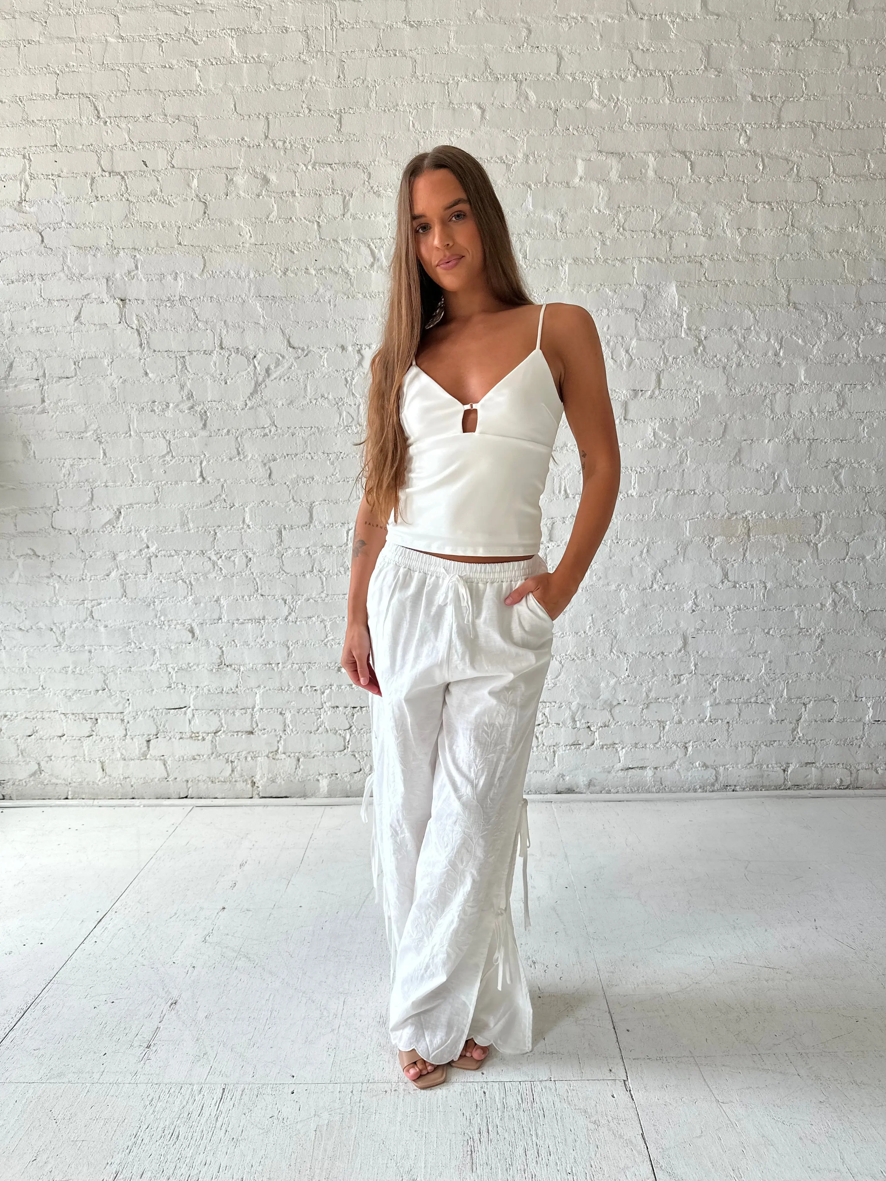 Lora Embroidered Linen Pant