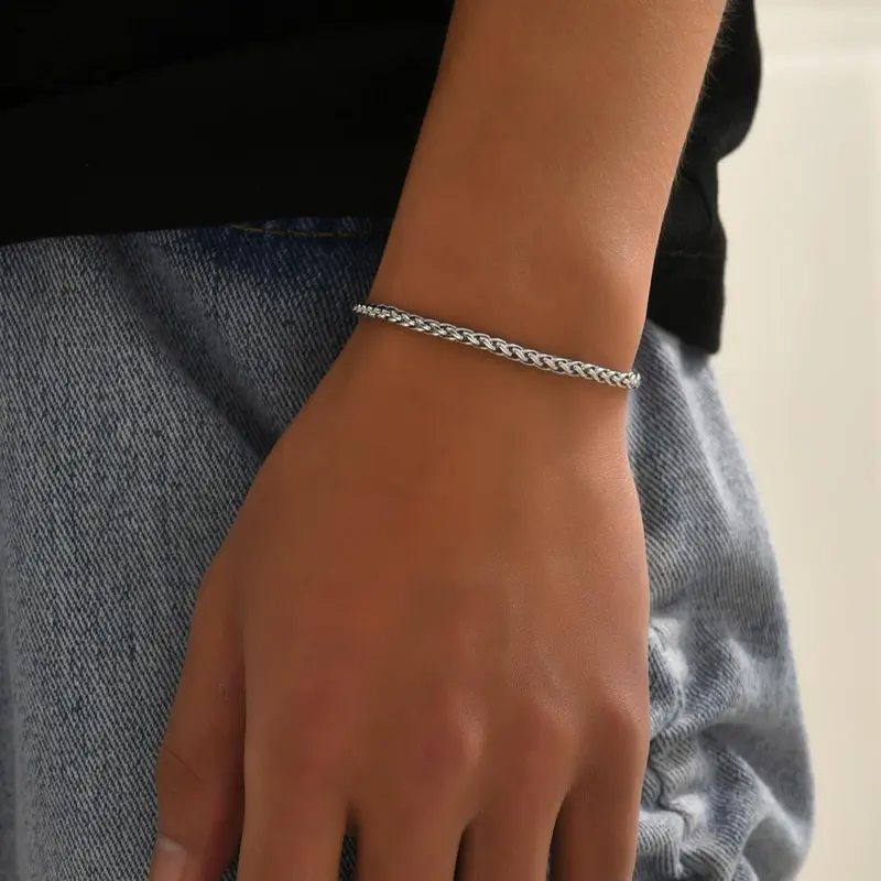 Men's Fashion Stainless Steel Wrist Link Bracelet, 1 Piece Simple Casual All-match Jewelry for Boys, Male Classic Fashion Accessories for Daily Wear, Holiday Christmas Gifts for Men, Metal Bracelet, Stainless Steel Bracelets