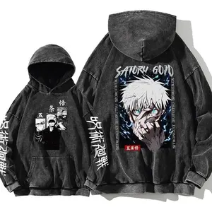 Anime Men's High Quality Washed Cotton Hoodie Winter Streetwear Clothing Jujutsu Kaisen Satoru Gojo Sweatshirts BA
