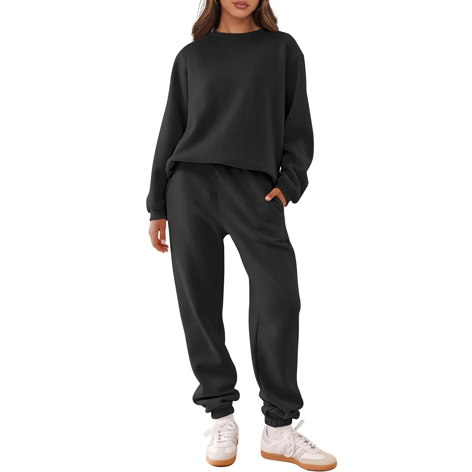 ANRABESS Women's Two Piece Outfits Sweatsuit Lounge Set Long Sleeve Crewneck Sweatshirt Jogger Pants Tracksuit 2026 Fall Sets Loose Casual Athleisure