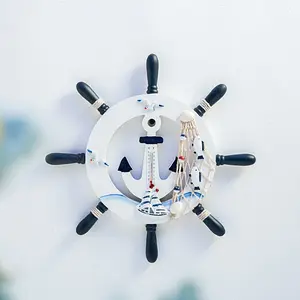 Mediterranean Style Ship Wheel Starfish Anchor Lifebuoy Wall Hanging Decor Set for Living Room Bedroom Background Wall Decoration