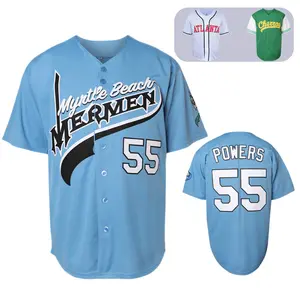 Men's #55 Kenny Powers Myrtle Beach Mermen Light Blue Baseball Jersey, Relaxed V-Neck Fit & Embroidered Graphics for Fans & Streetwear, summervibes