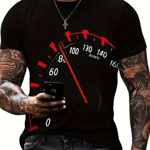 Men's Quick-Dry 3D Digital Print T-Shirt, Breathable Polyester Geometric Pattern, Fitted Short Sleeve Gym Top, Athletic Training Apparel, All-Season Wear, Active T Shirts, Fitness T Shirt, Sports Tee, Workout Shirts