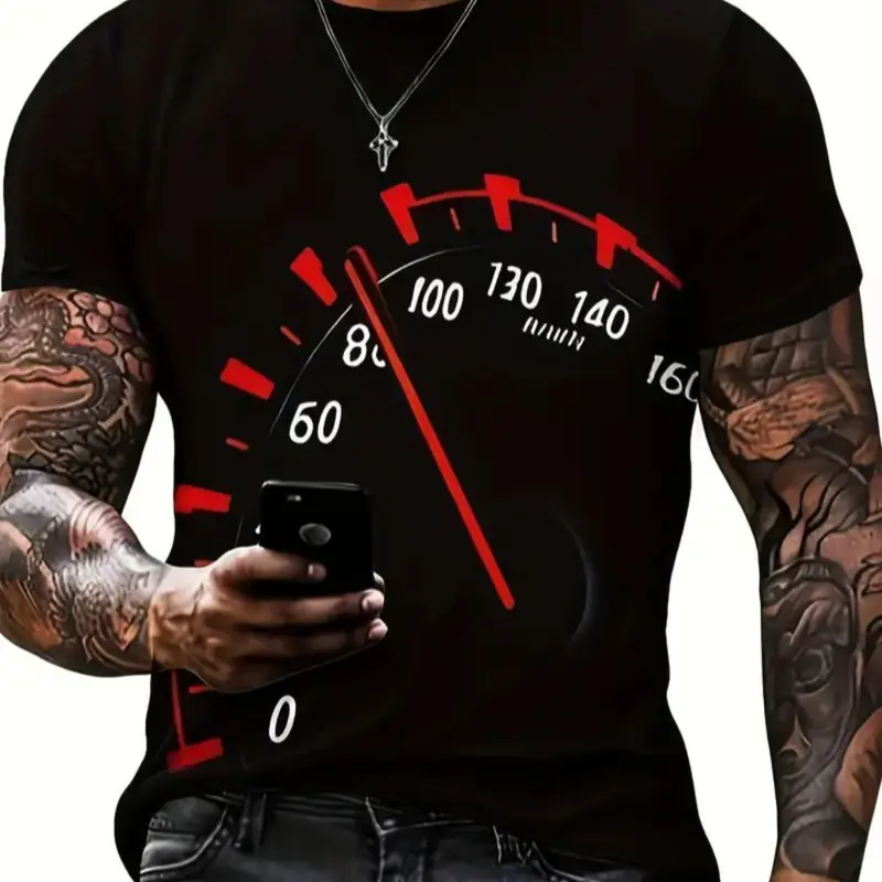 Men's Quick-Dry 3D Digital Print T-Shirt, Breathable Polyester Geometric Pattern, Fitted Short Sleeve Gym Top, Athletic Training Apparel, All-Season Wear, Active T Shirts, Fitness T Shirt, Sports Tee, Workout Shirts