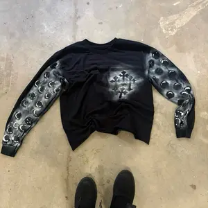 GRAPHIC LONG SLEEVE CROSS DESIGN DISTRESSED SLEEVES UNISEX