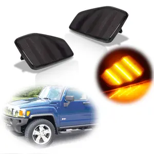 2pcs For 2005 2006-10 Hummer H3/2009 2010 H3T Smoked Full LED Amber Front Side Marker lamps Lights,Replace OEM HU2551100 / HU2550100
