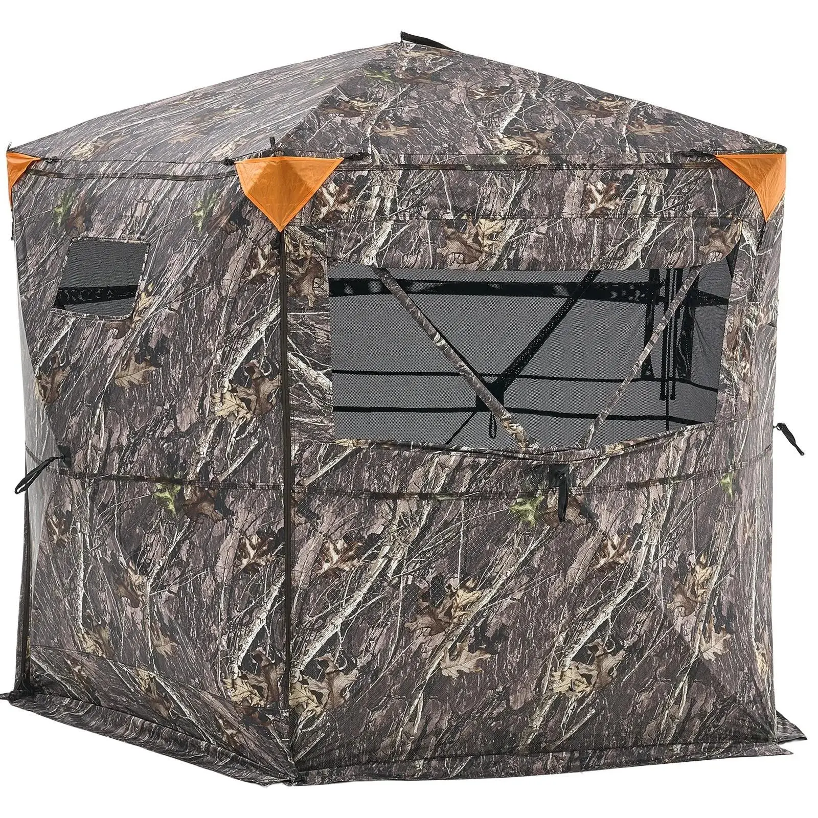 VEVOR Hunting Blind - 6-7 Person, 288-Degree 5-Side See-Through Portable Camouflage Tent with Carrying Bag, Silent Zipper Door & Window, Fiberglass-Steel Durable Concealment Shelter for Turkey Hunt Gear (Enhanced Visibility), Silent Entry