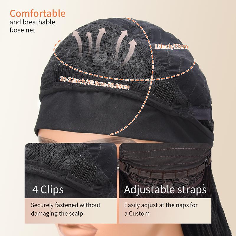 20 Inch Box Braided Headband Wig for Black Women, Long Synthetic Braided Wig with Headband, Glueless Easy Wear Crochet Braids Wig Natural Black Protective Style Wig Daily Use