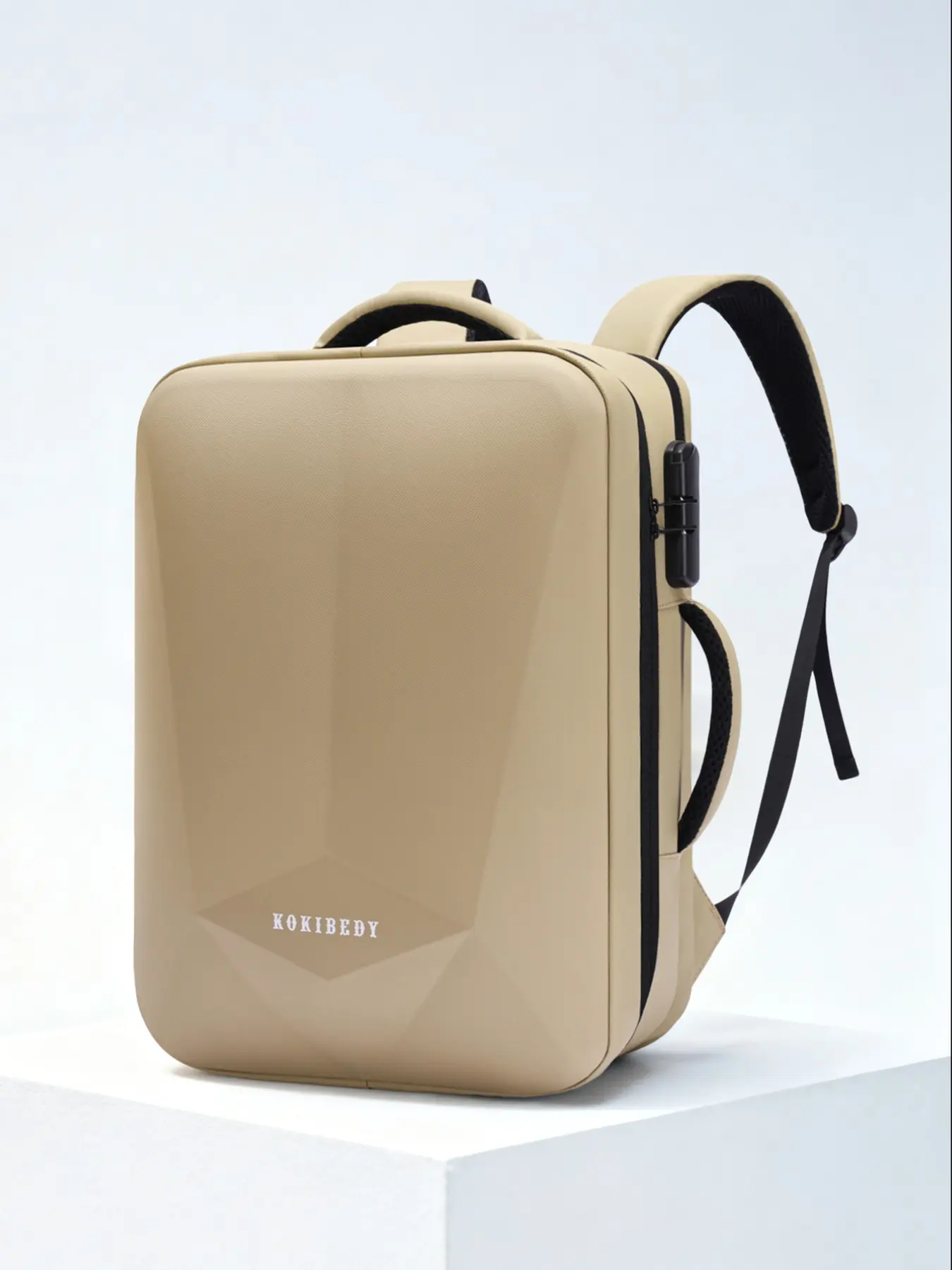 Hard Shell PVC Laptop Backpack with Password Lock, Anti-Theft Work Bag for Commuting and Travel, Lightweight Nylon Fabric, P/lap Design