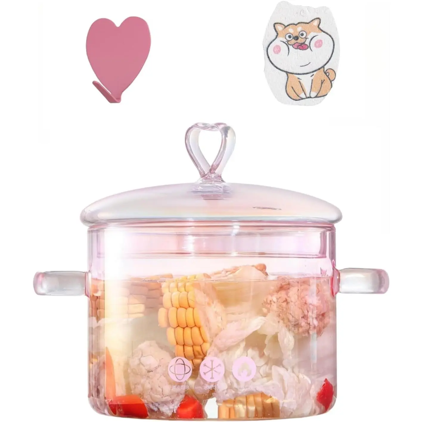 2L Transparent Aesthetic Glass Cooking Pot - 2000ml/2.2Qt/68oz Kitchen Cookware, Heart-Shaped Lid, Heat Resistant 0-400°F, Oven Gas Electric Stove & Dishwasher Safe for Potpourri Pasta, Oven Safe