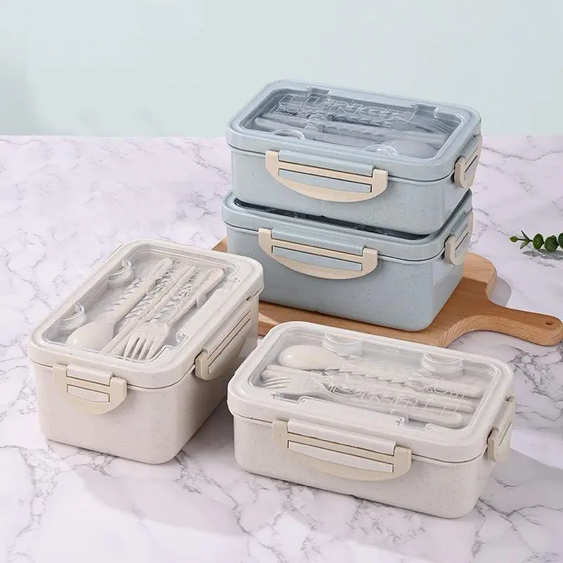 1pc Wheat Straw Lunch Box, Lunchbox, Portable Plastic Lunch Box, Plastic Food Containers, Japanese-style Microwavable Bento Box, Household Fresh-keeping Box, Microwave Oven Multi-compartment Insulated Student Lunch Box, Microwave Safe Reusable