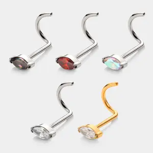 KUTLAN 20G Titanium Marquise Gem Top Nose Screw