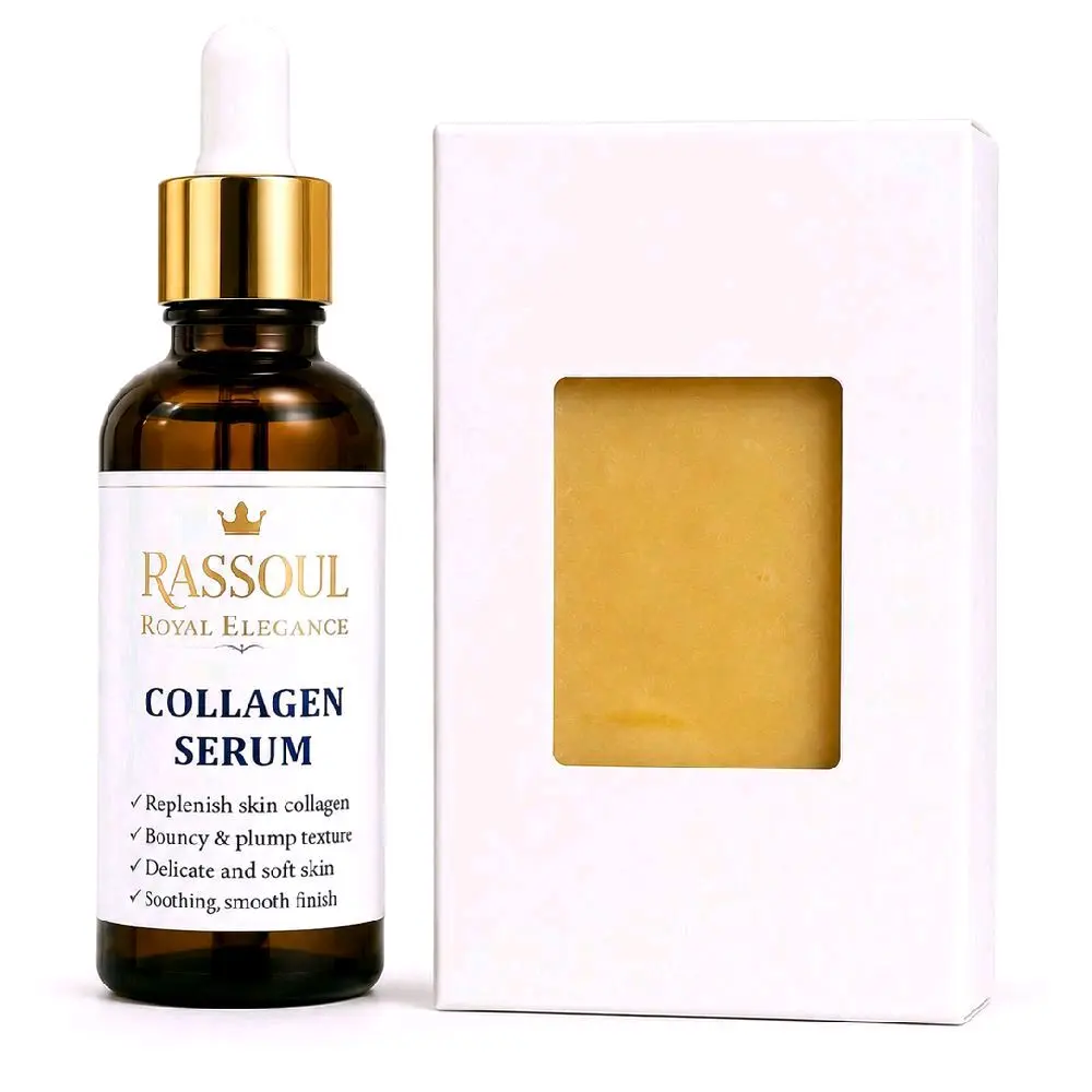 RASSOUL Collagen Serum & Turmeric Solid Cleanser Bar, Brightening & Anti-Aging Skin Care Kit for Acne Prone Skin - Unisex, Limited Edition, Adults, Hydration, Skin Repair For Acne Prone Complexions