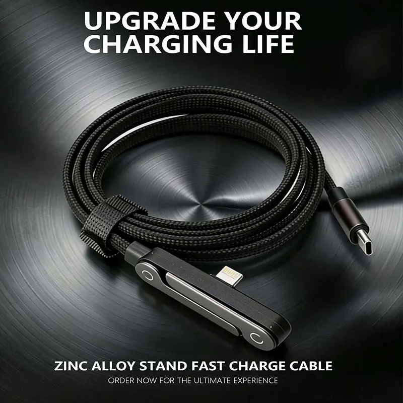 Invisible Holder Charger Cable with Stand,240w super fast charging 2-in-1 Fast ChargingCord & Phone Stand for Gaming, Office, CarTravel, Compatible with Type-C charging cableBlack