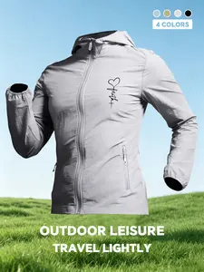 faith Heart Cross Handwritten Print Women Summer Hooded Zip Up Skin Coat Jacket Four Colors Optional Soft Breathable Lightweight Loose Casual Versatile Quick Dry Outdoor Commuting Camping Student Style Age Reducing Multi-Scenario Use No Stuffy Sweat Well