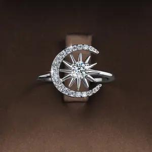 #97 (Moon& Star) 925 Sterling Silver Synthetic Moissanite Ring