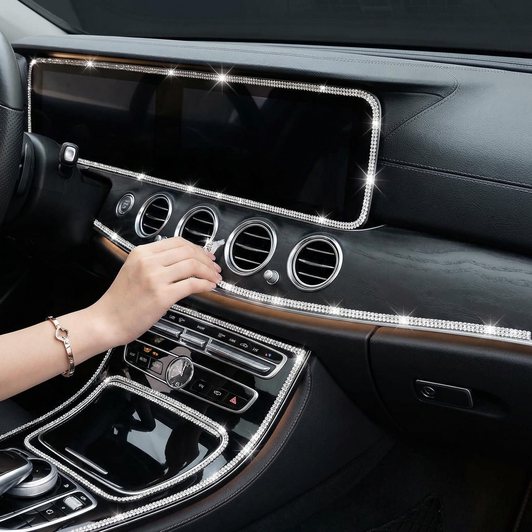 Car Decoration Rhinestone Strip, Self Adhesive Bling Crystal Diamond Trim, Waterproof Auto Interior Decor Accessories 32.8ft