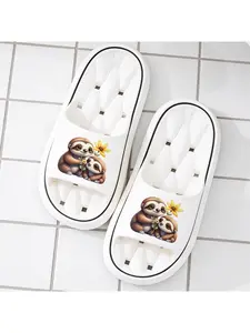 Cute Sloth Parent-child Hollow Out Sole Slippers, Soft and Elastic Fit Foot Shape Slippers for Both Indoor and Outdoor Wear, Breathable and Non-slip Bathroom Slippers for Summer, Fun Cartoon Print