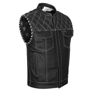 Best Diamond Motorcycle Vest White Stitching MC20109