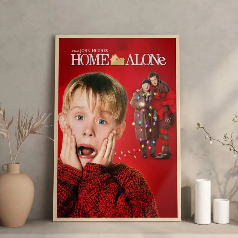 Home Alone Macaulay Christmas Red Movie Poster, Funny Kevin McAllister Typographic Christmas Wall Art Poster Gift