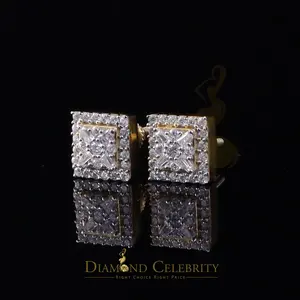 DiamondCelebritees New Women's/Men's 925 Silver Yellow 0.75ct VVS D Moissanite Square Stud Earrings