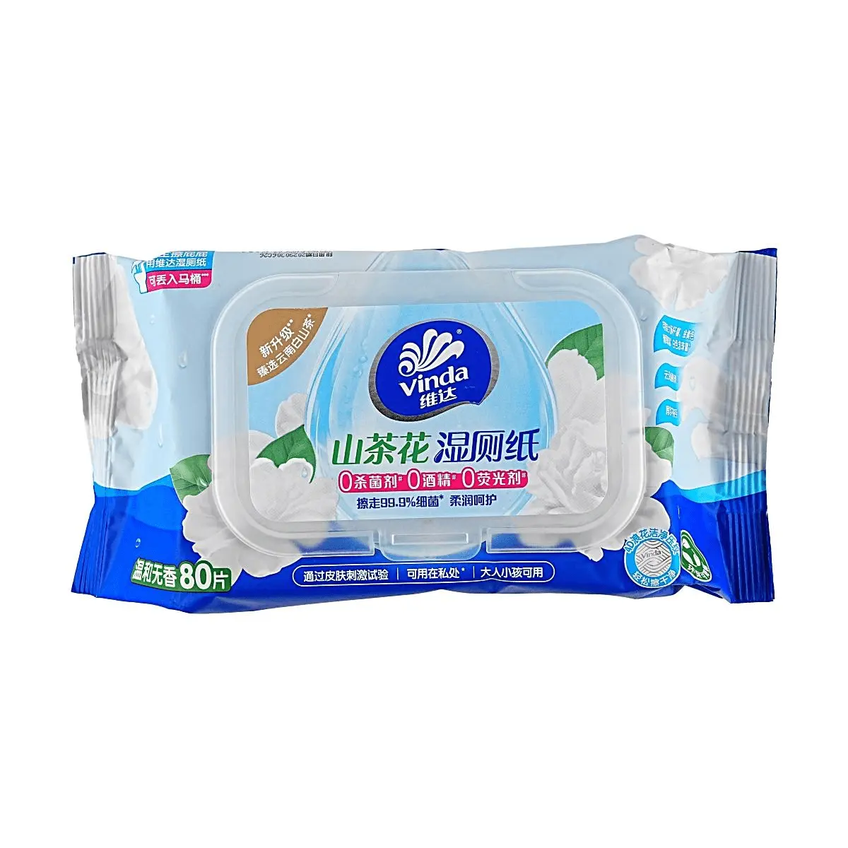 VINDA Flushable Pulp Camellia Wet Toilet Paper, 80 Sheets, Gentle Unscented, Sewer-Safe, Septic-Safe